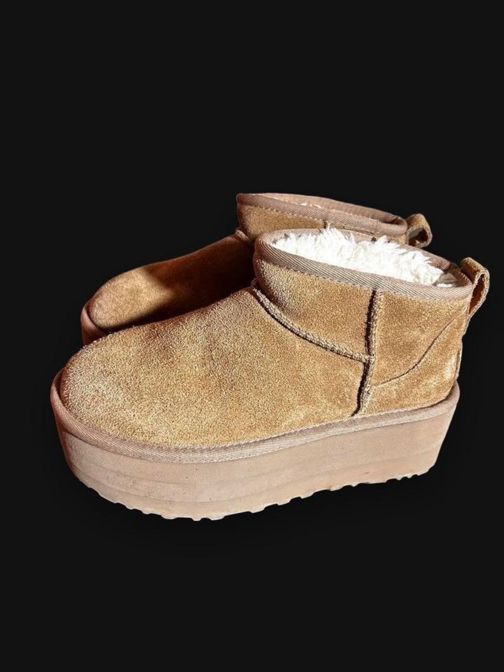 UGG Ultra mini shearling lined chestnut tan platform ankle boot